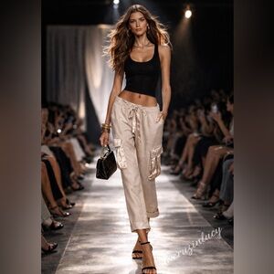 CAMI NYC Silk Linen Cargo Pants XS S Neutral Drawstring Luxe Cropped